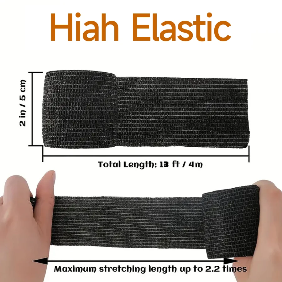 1–50 Stück selbstklebende elastische Bandage, 2,5 cm x 4,5 m, schwarze Sport-selbstklebende Gaze ​ für Handgelenk, Knie, Finger, Verstauchungen, Schwellungen, Schutz – Detail 4