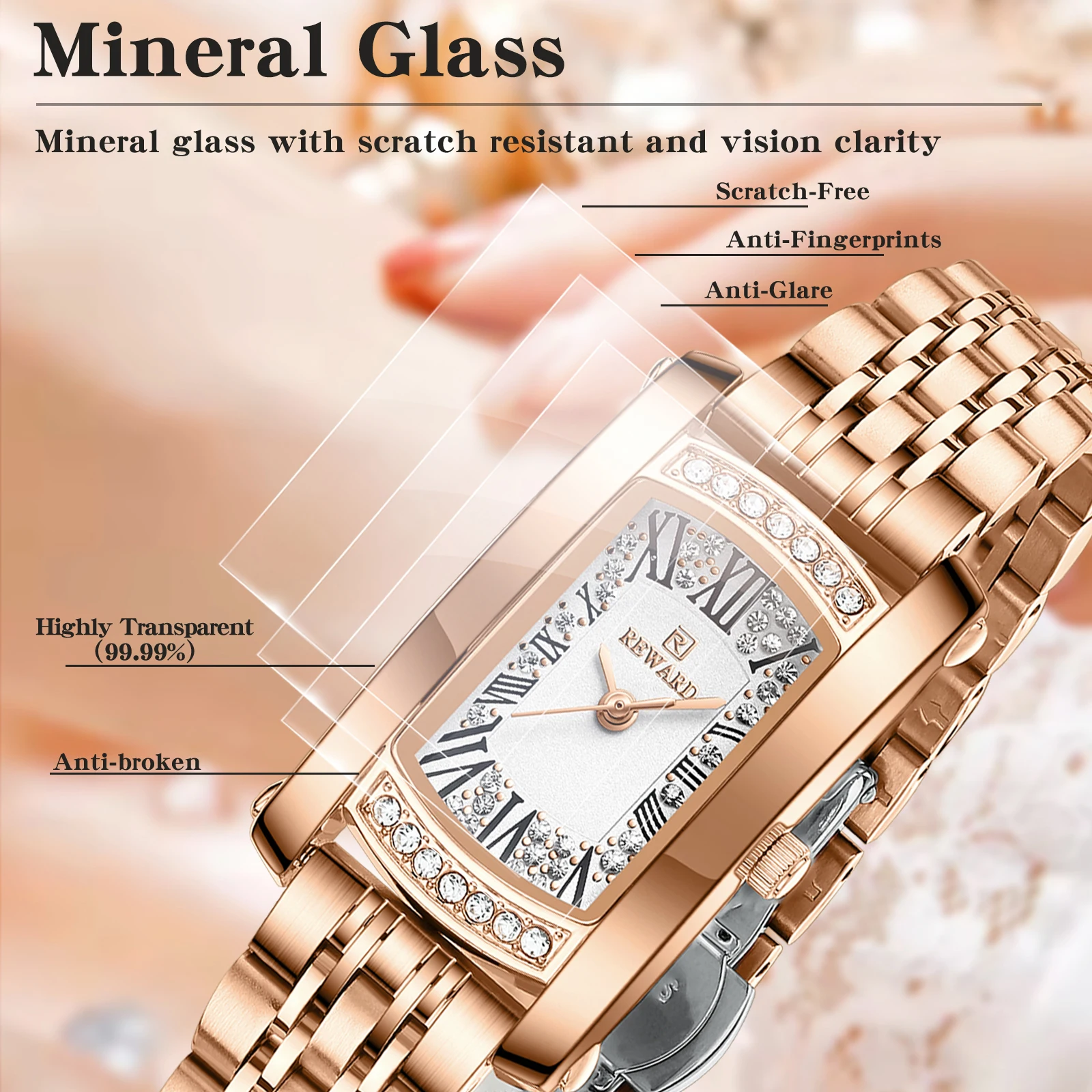 Elegant Rose Gold Quartz Ladies' Watch with Luminous Diamond Accents - Waterproof Fashion Timepiece