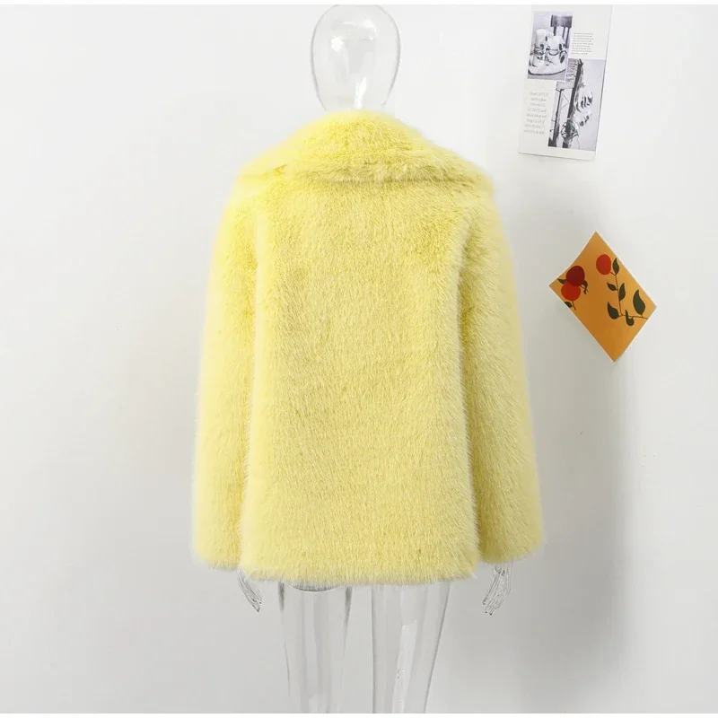 Luxury Women's Brown Faux Fur Coat Lapel Mid-Length Loose Imitation Plush Furry Buckle Overcoat Winter Lady Thick Warm Outwear 14 Luxury Women's Brown Faux Fur Coat Lapel Mid-Length Loose Imitation Plush Furry Buckle Overcoat Winter Lady Thick Warm Outwear