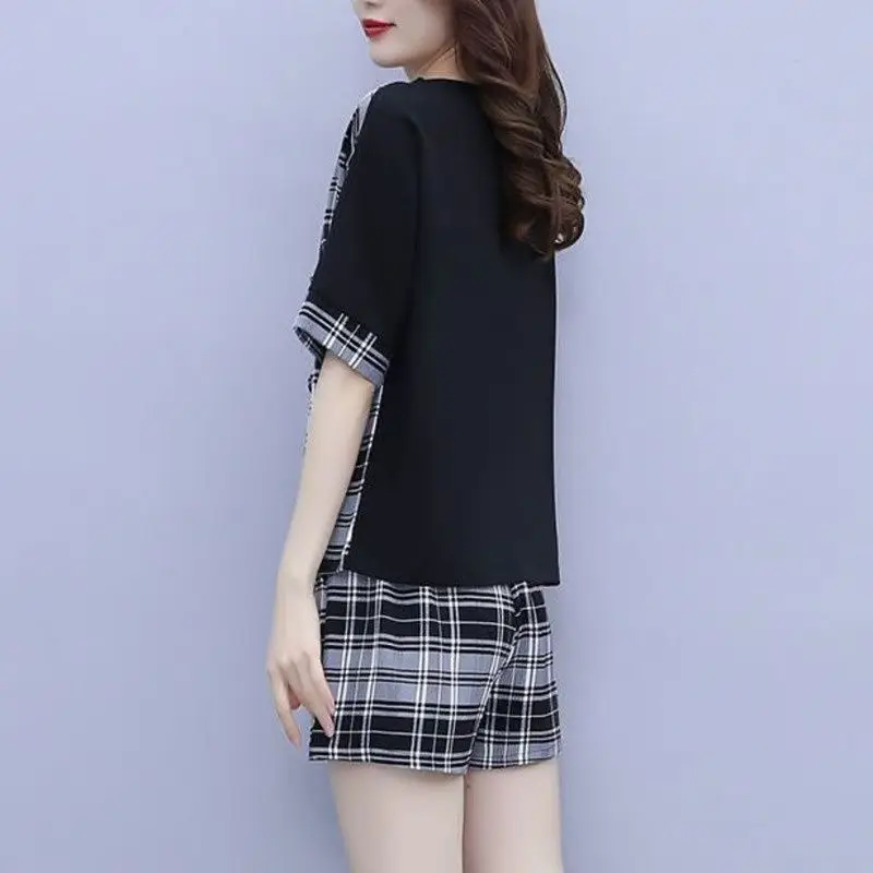 여성 캐주얼 반바지 정장 2024 여름 새로운 느슨한 플러스 사이즈 의류 패션 셔츠 자르기 탑과 바지 여성을위한 두 조각 세트