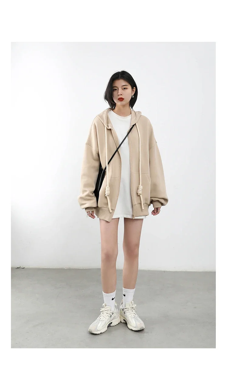 CHIC VEN Women's Hoodies Sweatshirts Casual Solid Loose Drawstring Jackets Korean Female Clothes Streetwear Spring New 2024
