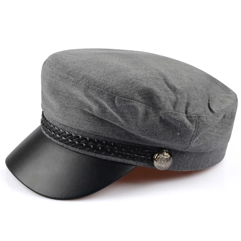 Casual Military Caps Woman Cotton Beret Flat Hats Captain Cap Trucker Vintage Sport Dad Male Leather Hat sailor hat,yacht captain hat,mens hat