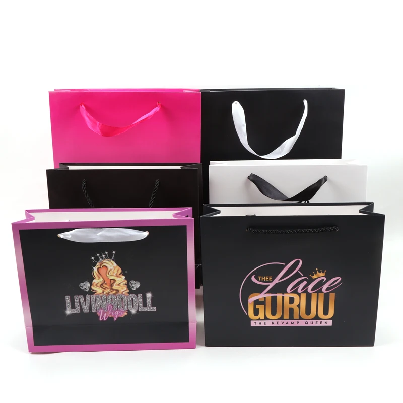 Custom Logo Paper Bags With Handles Ribbon Handle Boutique