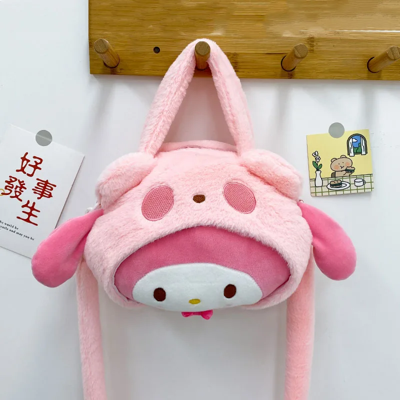 

2023 New Kawaii Sanrio Cartoon Cinnamoroll Melody Kuromi Plush Bag Women Tote Handbags Shoulder Bags Fashion Purses Xmas Gifts