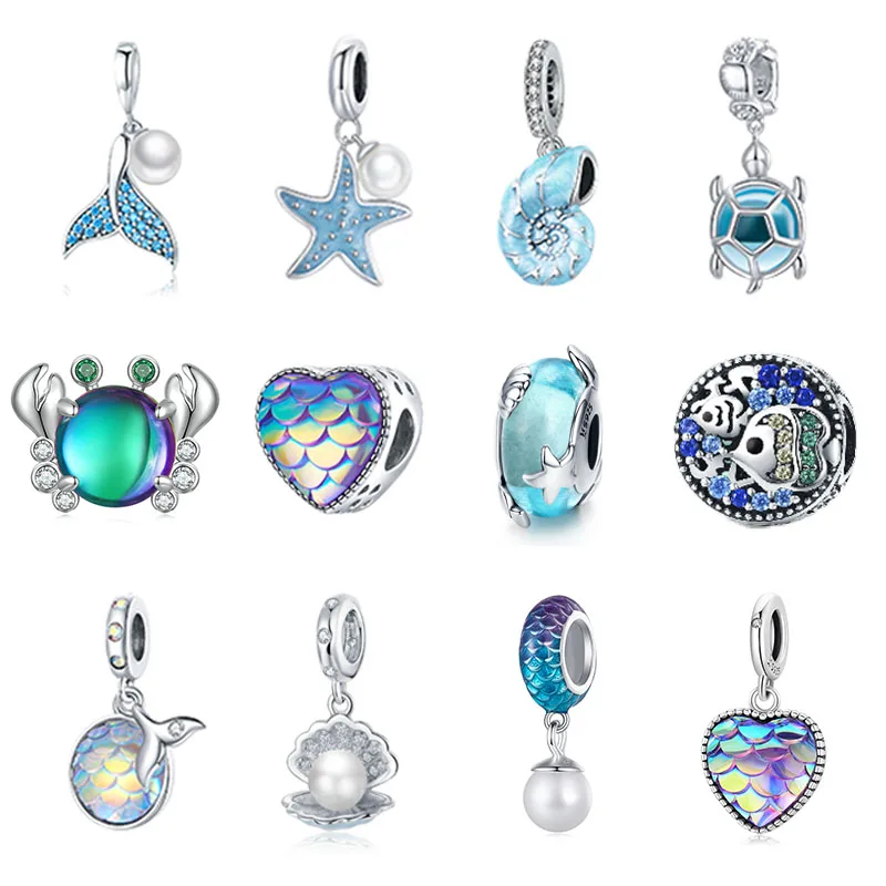 Beads Charms Charm Jewelry Sterling Silver Jewelry Charm Bead Silver Charm Bracelet Sterling Silver Beads Silver Charm Bead Sterling Silver Beads Charm WOSTU 925 Sterling Silver Dream Ocean Heart Beads Charms Pendants Fit Original Bracelets Women DIY Fine Jewelry Gift