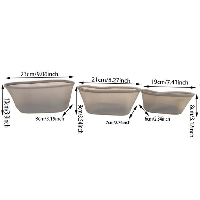 Sac de rangement des aliments en silicone, sac réutilisable debout, sac à fermeture éclair, étanche, beaucoup de sacs frais, sac de rangement des aliments frais, sac rond à fermeture éclair, 3 pièces 6