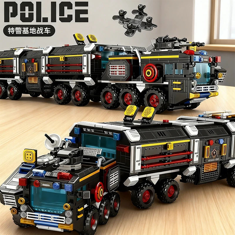 Large Military Building Blocks Set Base Vehicle Armored Car Battle Truck Police