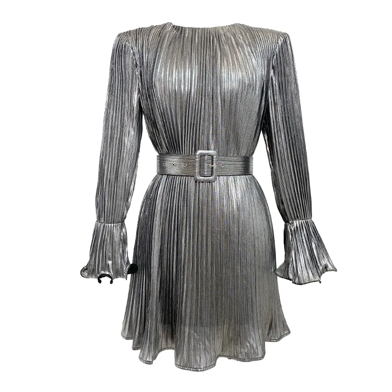 

Setiadia Summer Sexy woman mini Dress Celebrity temperament slim silver pleated ruffle vestidos elegantes prom dresses for women