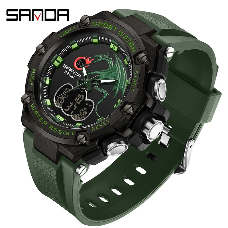

Top Brand SANDA Sport Watch Military Wristwatch for Men Alarm Stopwatch LED Digital Light Dual Time Display Men Clock Waterproof