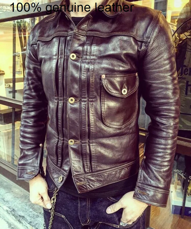 

batik High quality tanned Luxury Vegetable horsehide jacket,classic casual 506 style,Slim vintage genuine leather coat,