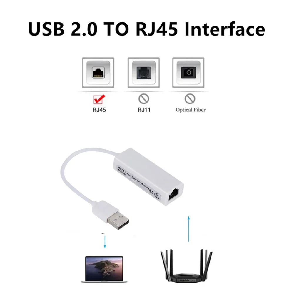 USB 2.0 유선 USB-RJ45 네트워크 카드 10/100Mbps USB-RJ45 이더넷 Lan 어댑터 네트워크 카드(PC 노트북용) Windows 7 8 10 11