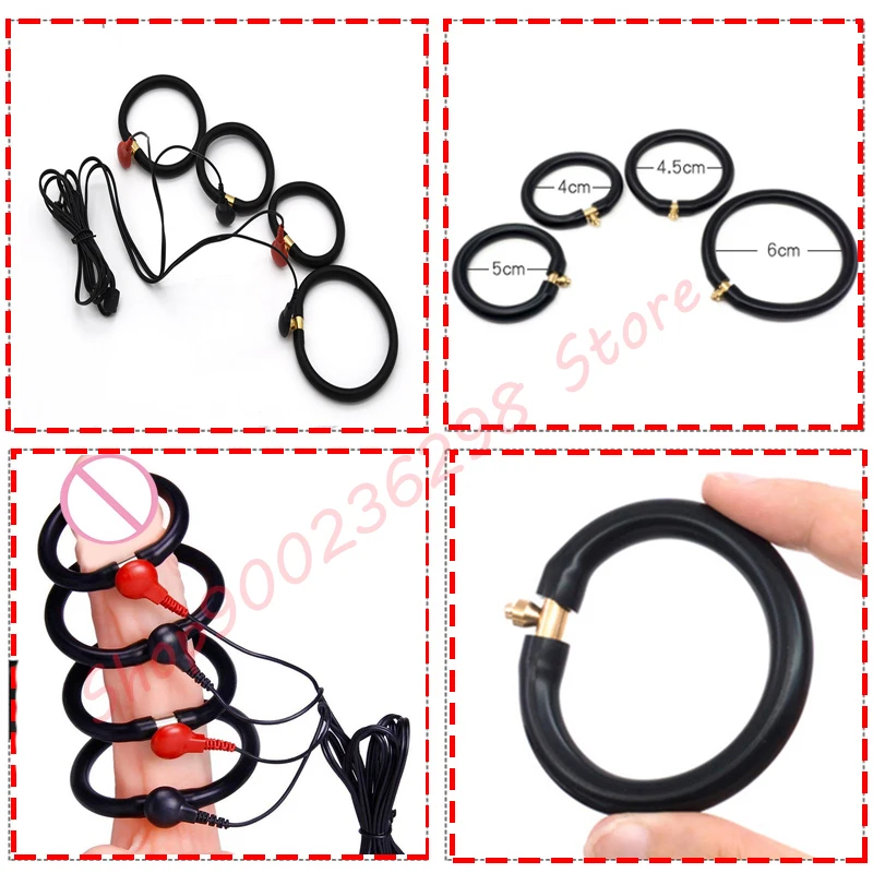 Electro Sex Toys Electric Sex Toys E-stim Penis Ring Glans Testicle Loops Massage Electric Shock Bdsm Cock Sheath Ball Stretcher for Men Host Cable