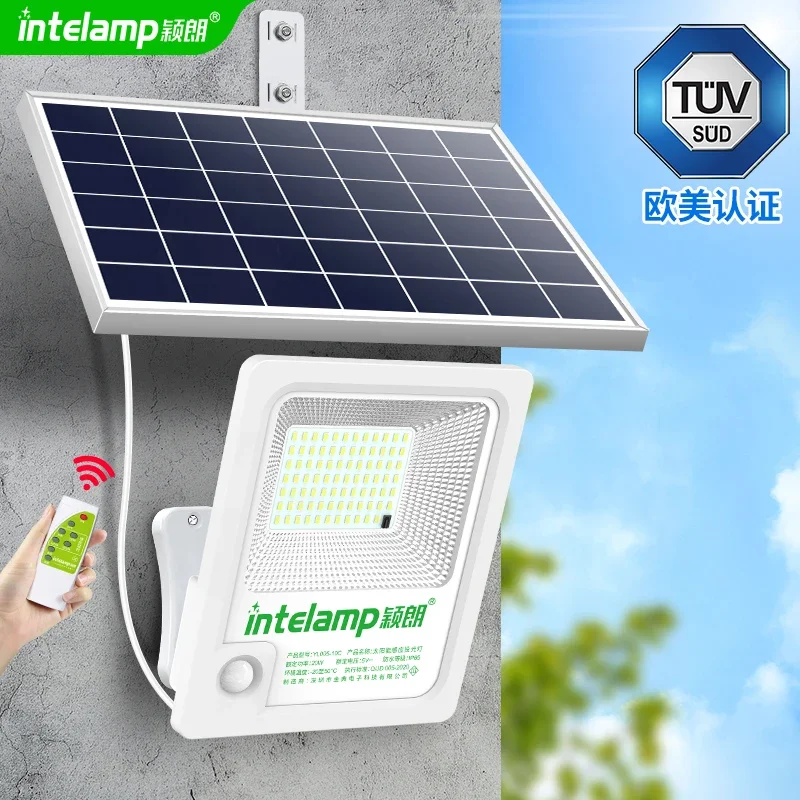 INTELAMP Solar Motion Sensor Floodlight with Remote Control High Brightness 2500lm 18000mAh Suitable for Various Scenarios led flood light