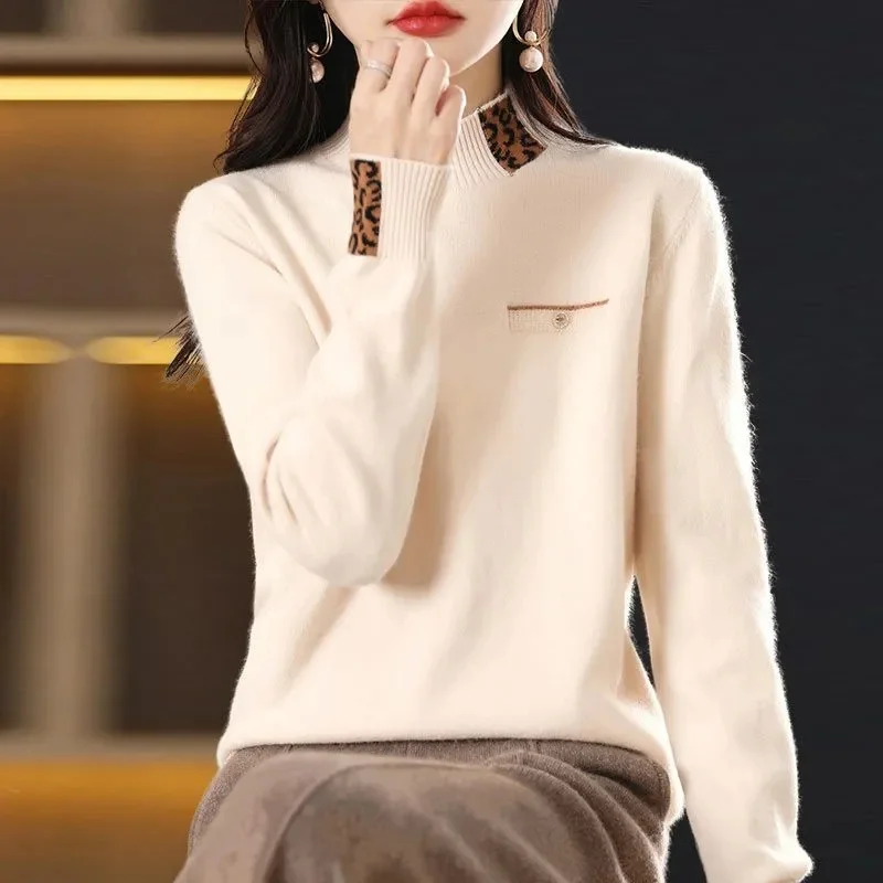

New Turtleneck Jumper Woman Knitted Blouses Fashion Ladies Sweaters Winter Thermal Striped Long Sleeve Autumn Warm Tops Bacis