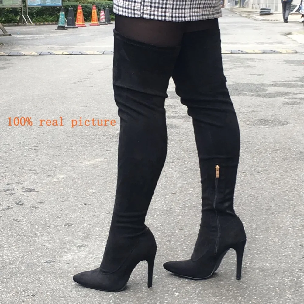 Women's Plus Large Big Size 48 Over The Knee Boots 11cm Stiletto Thin High Heel Sexy Party Boots Botins