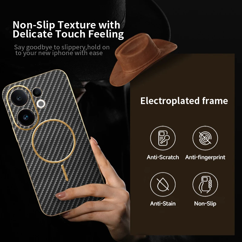 Sleek Carbon Fiber Magnetic Case with Wireless Charging Compatibility