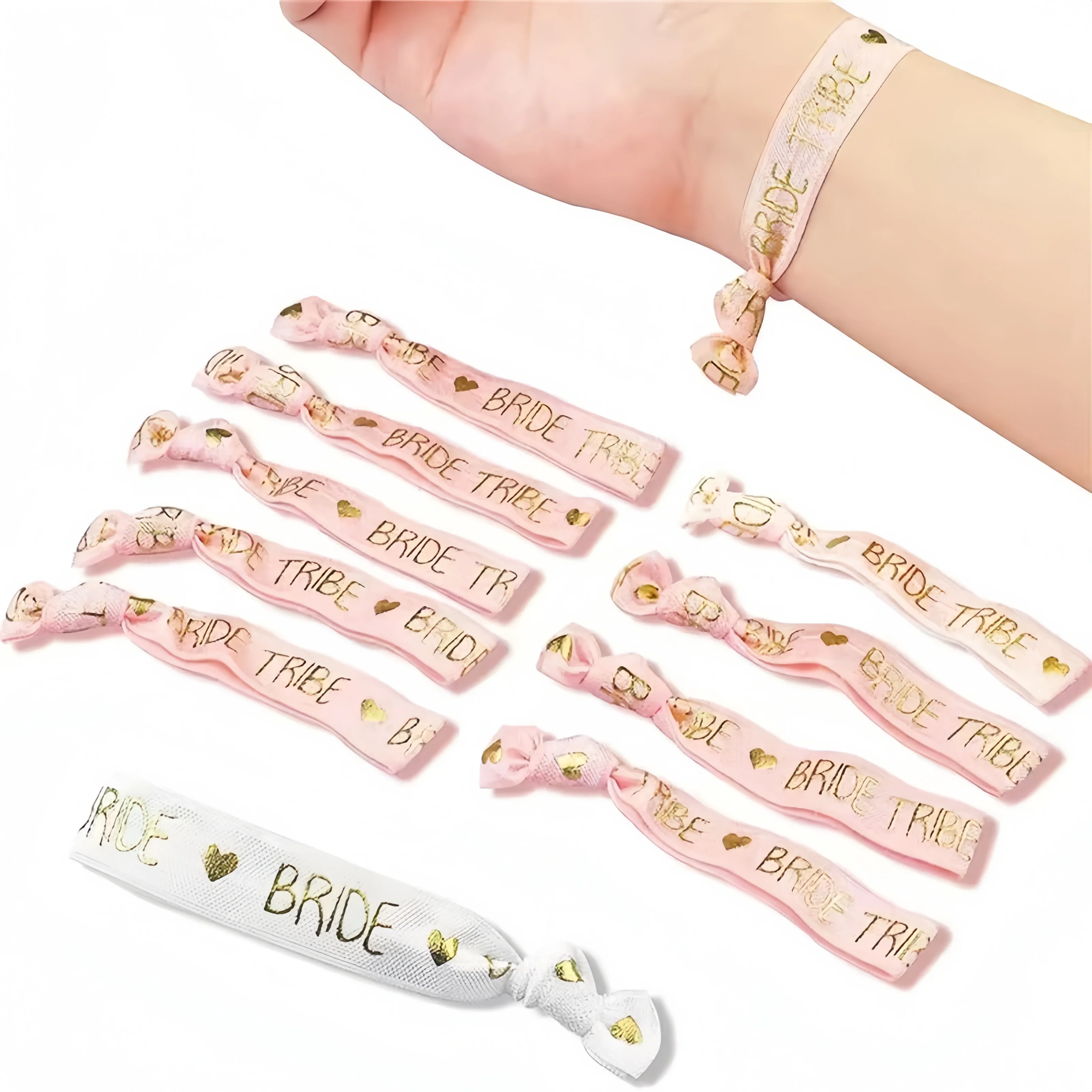 Wedding Hair Ties Bride Team Groom Elastic Hair Band for Gifts Champagne Hair Ties Bracelet Ribbon Wristband Cloth Bracelets for Wedding Party