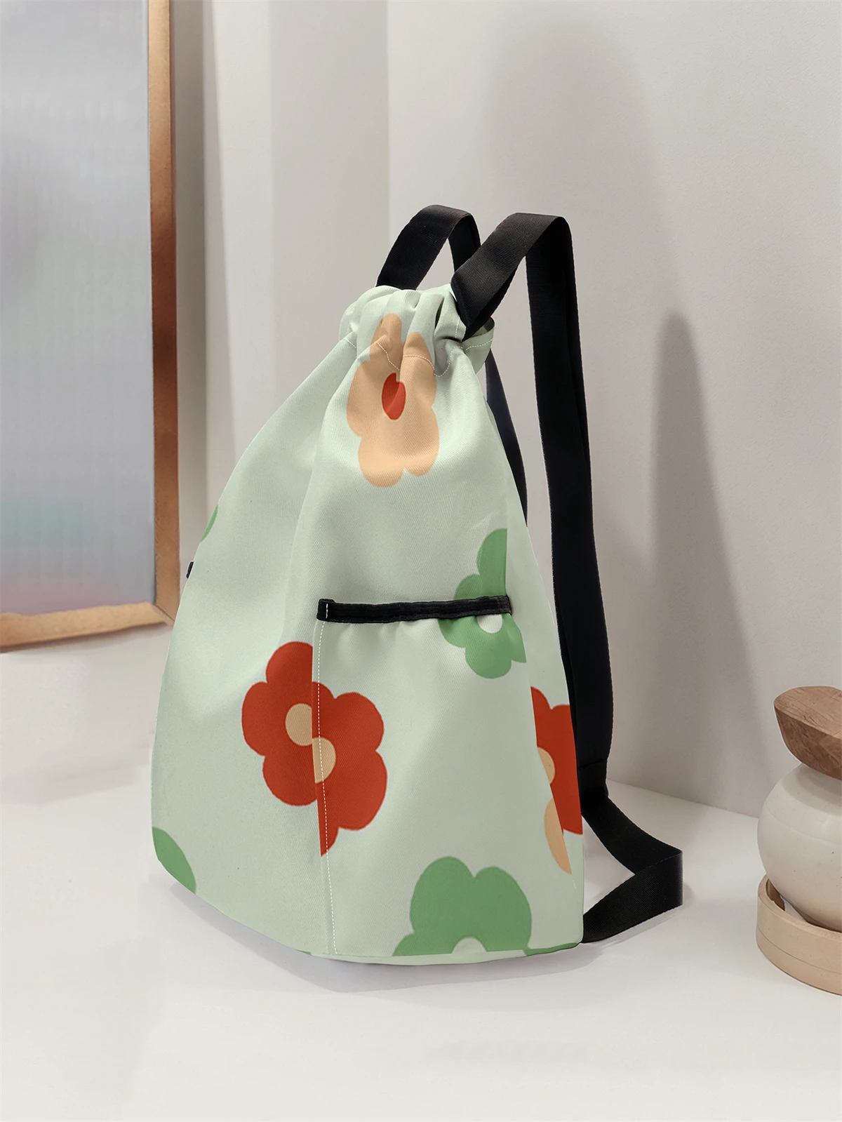 Floral Printed Drawstring Backpack - Large Capacity Durable Fitness Bag, Adjustable Shoulder Straps, Sports Beach Backpack