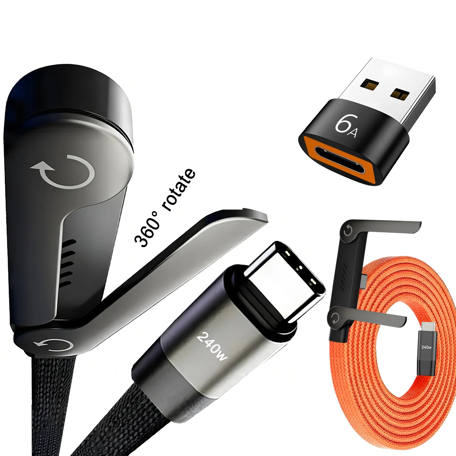 240W 2-in-1 고속 충전 접이식 브래킷 데이터 케이블 C타입 to C타입 USB to C타입 데이터 와이어 OTG 폰 스탠드 포함