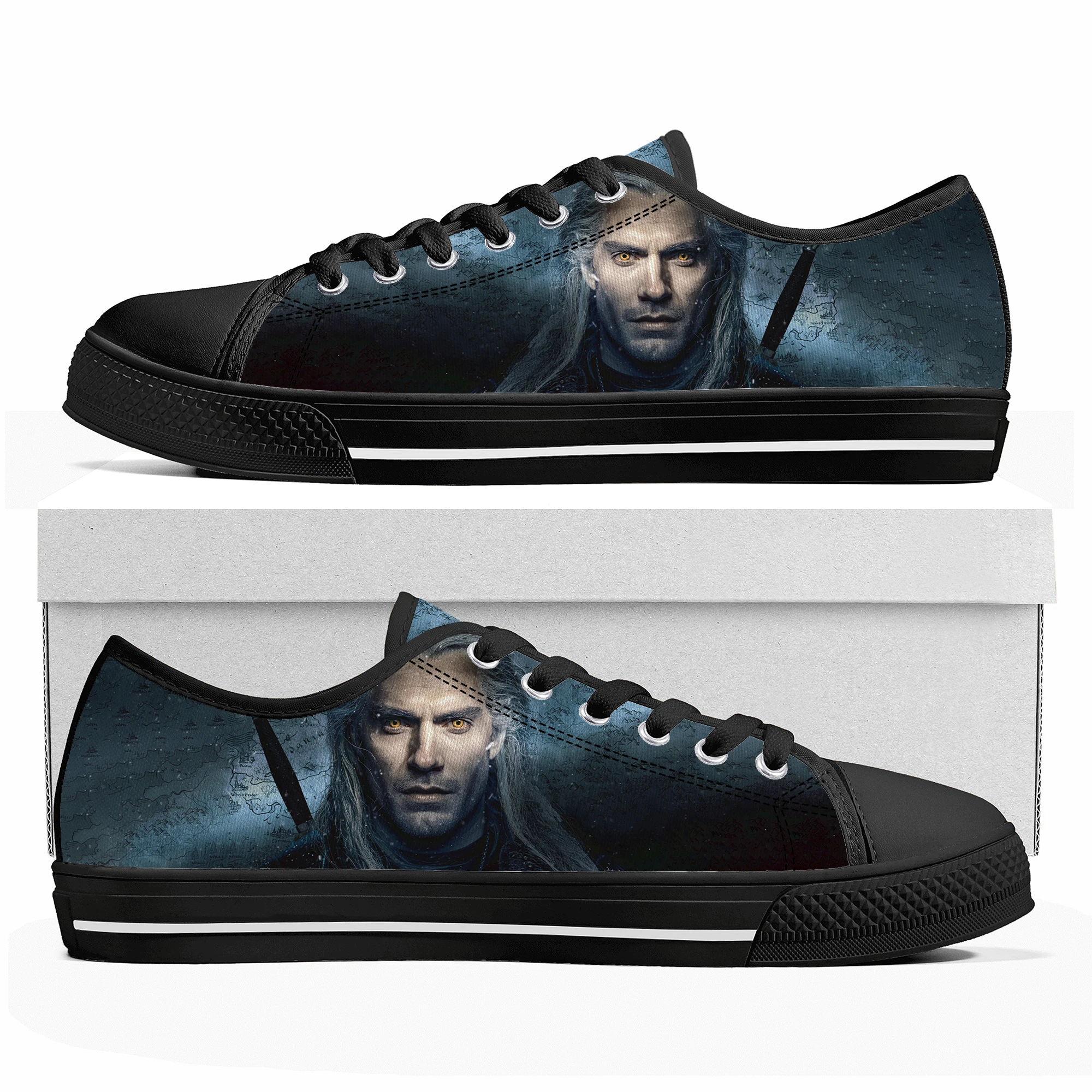 The-Witcher Low Top Sneakers Mens Womens Teenager High Quality Symbol Wolf Canvas Sneaker couple Casual Shoes Custom Made Shoe