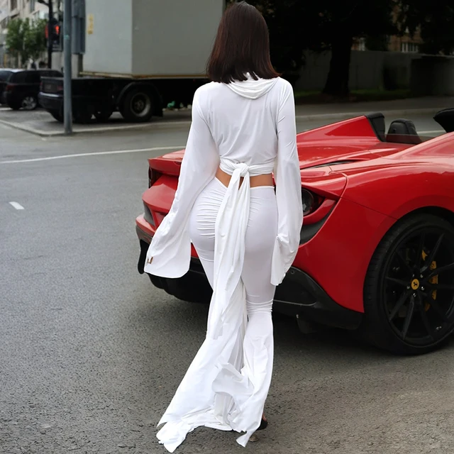 Peyton V-neck Bandage Lace Up Slit Pant Set 2