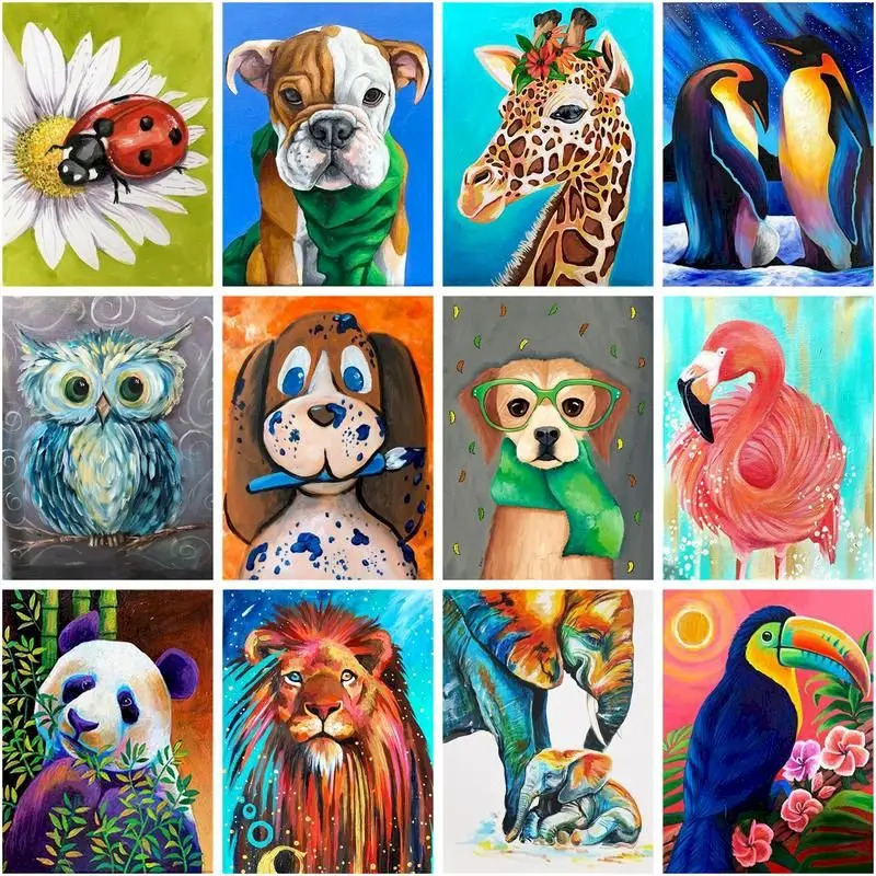 

CHENISTORY Painting By Number Dog Owl Wall Art Diy Frame Picture By Numbers Animals Acrylic Drawing On Canvas Decoration