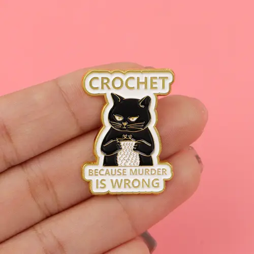 Cartoon Black Cat Crochet Enamel Pin Animal Badges on Backpack Brooches for Women Metal Lapel Pins Cosplay Accessories Toys Gift - Image 2