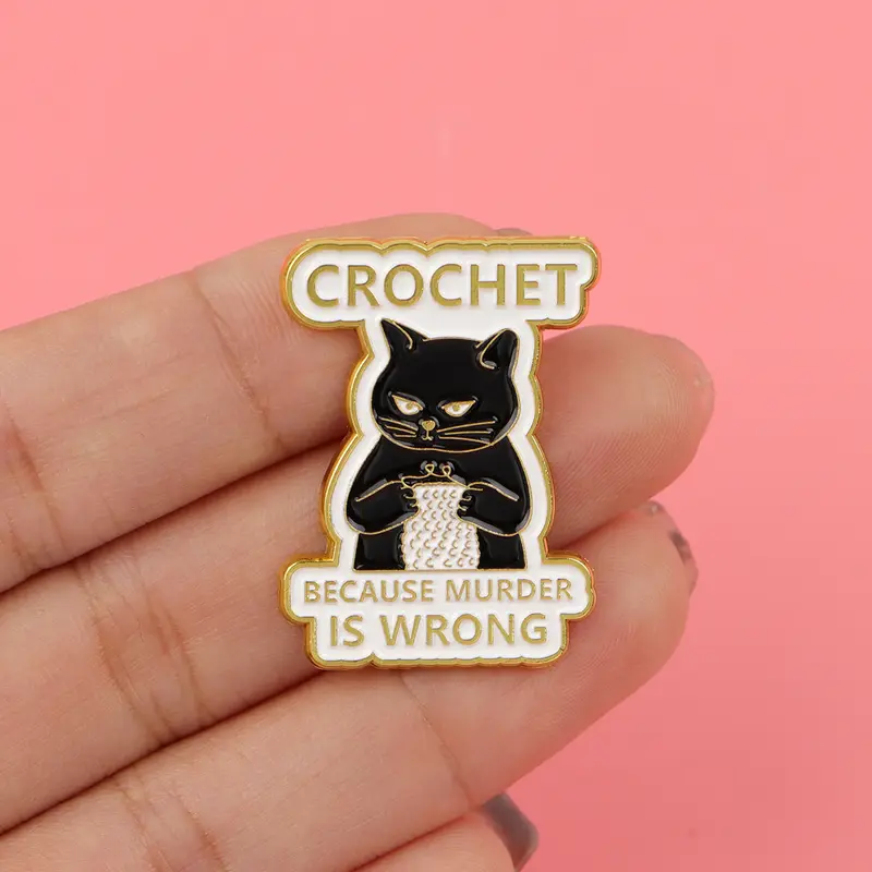 Cartoon Black Cat Crochet Enamel Pin Animal Badges on Backpack Brooches for Women Metal Lapel Pins Cosplay Accessories Toys Gift - Image 2