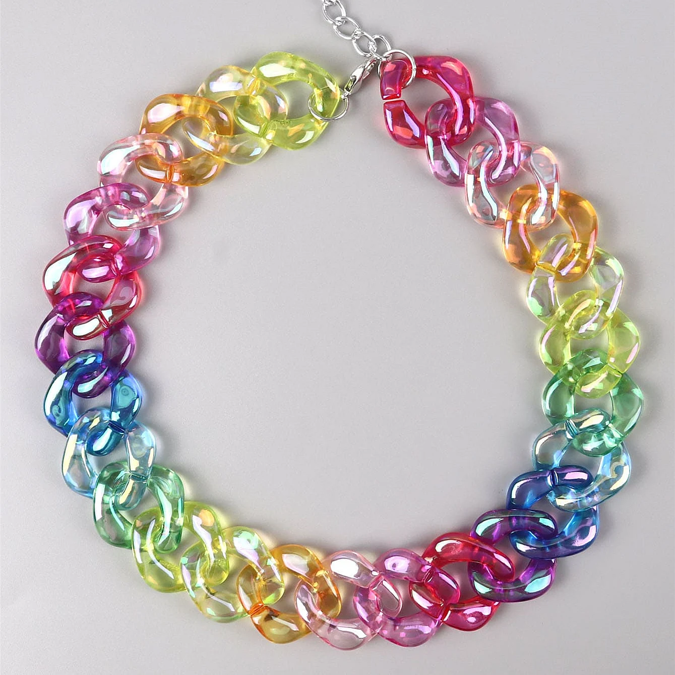 FishSheep Statement Bunte Acrylkette Choker-Halsketten für Frauen Boho Multi Color Big Chunky Link Collar Halskette Geschenk