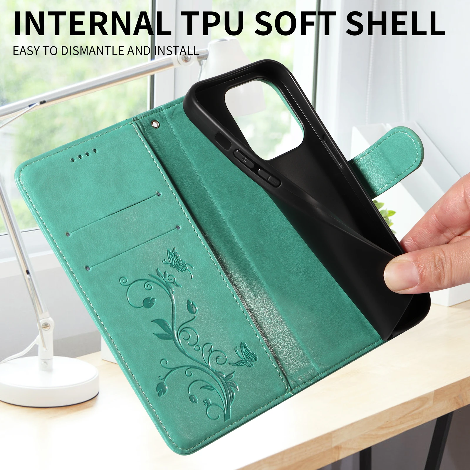 Premium Embossed Leather Magnetic Wallet Case - Multi-Functional Design