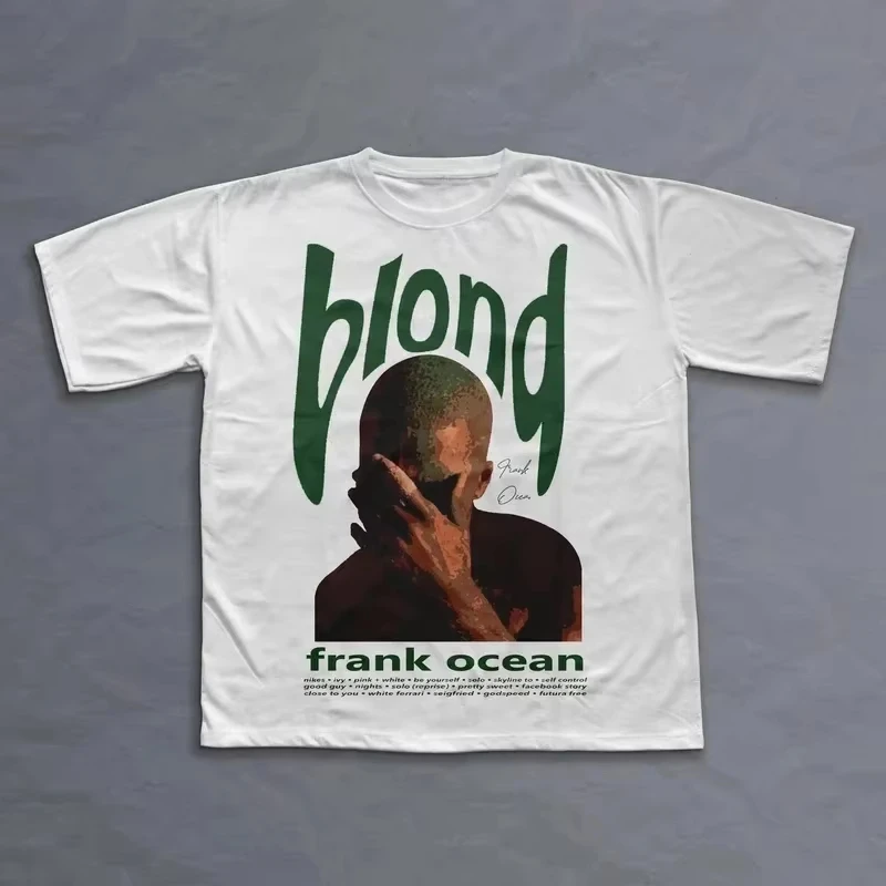 Rapper Frank Retro Grafik T-Shirt Herren Hip-Hop Ocean Album Kleidung T-Shirts Y2k Unisex Blond Mode Übergroßes Baumwoll-T-Shirt