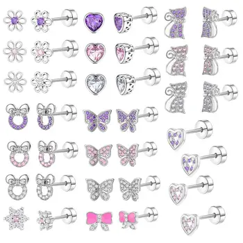 Fashion Pink Butterfly Heart Stud Earrings 316L Stainless Steel Tragus Cartilage Ear Piercing Jewelry