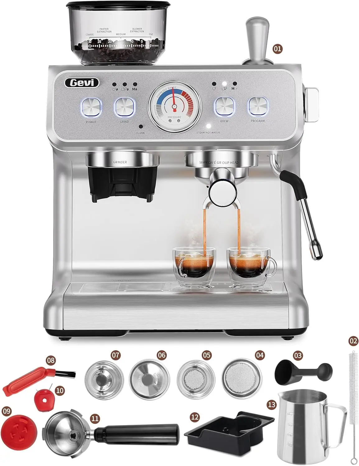 

Espresso Machine 20 Bar With Grinder & Steam Wand – All in One Espresso Maker