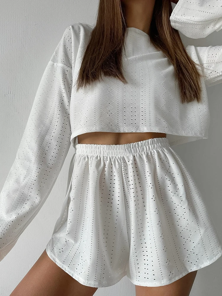 

Комплект одежды для сна Linad женский из 2 предметов, свободная белая Пижама с круглым вырезом и длинным рукавом, повседневные шорты, лето 2024