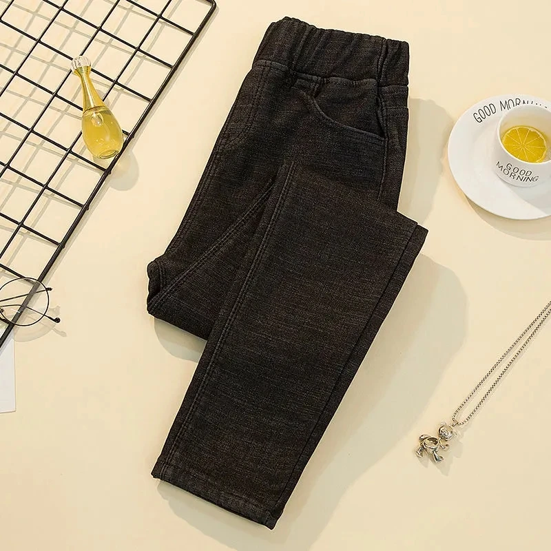 

Autumn Winter 2023 Plus Velvet Thickened black Jeans Womens High Waist Pencil pants Casual Warm Denim Pants Ladies Elastic Jeans