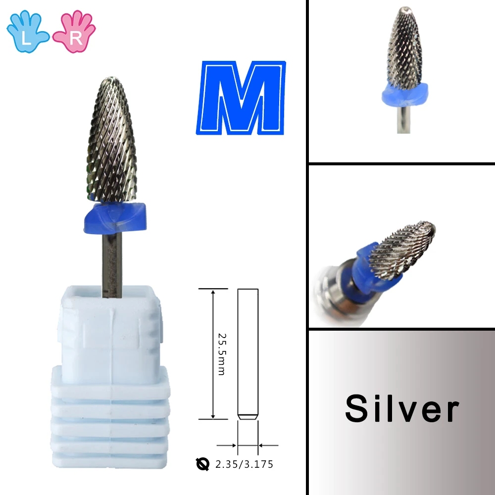 RolinStar Original Carbide Left Handed Person Flame Large Cone milling cutters removel gel polish varnish Nail Drill Bit 2
