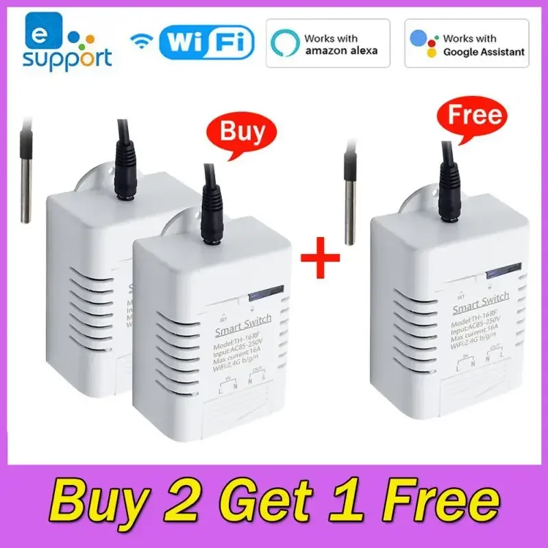 

Умный переключатель EWelink TH16, термостат 16 А с контролем температуры, wi-fi переключатель с беспроводным управлением, совместим с Alexa Google Home