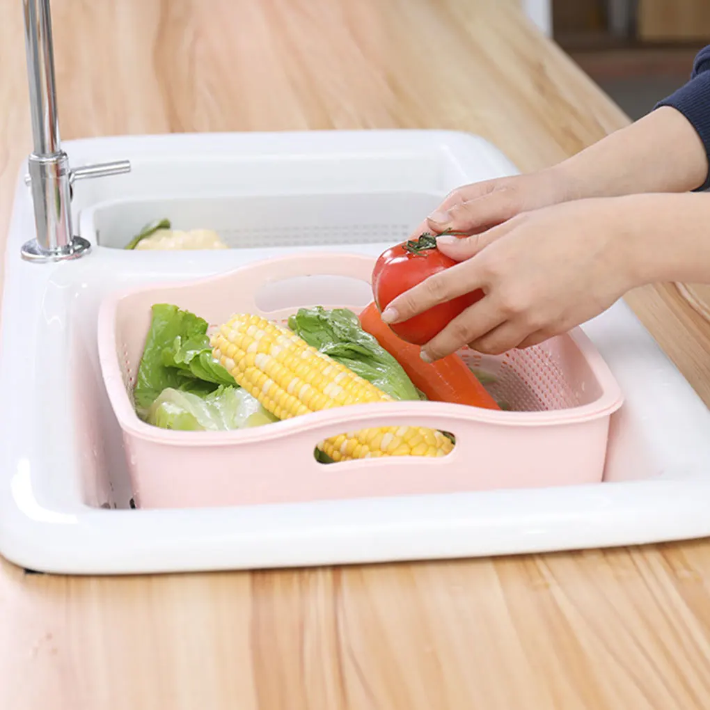 

Multi-functional Double Layer Fruits Vegetable Drain Basket For Easy Cleaning Convenient