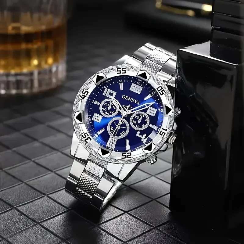 Men's Fashionable Quartz Watch with Stainless Steel Strap and Electronic Movement