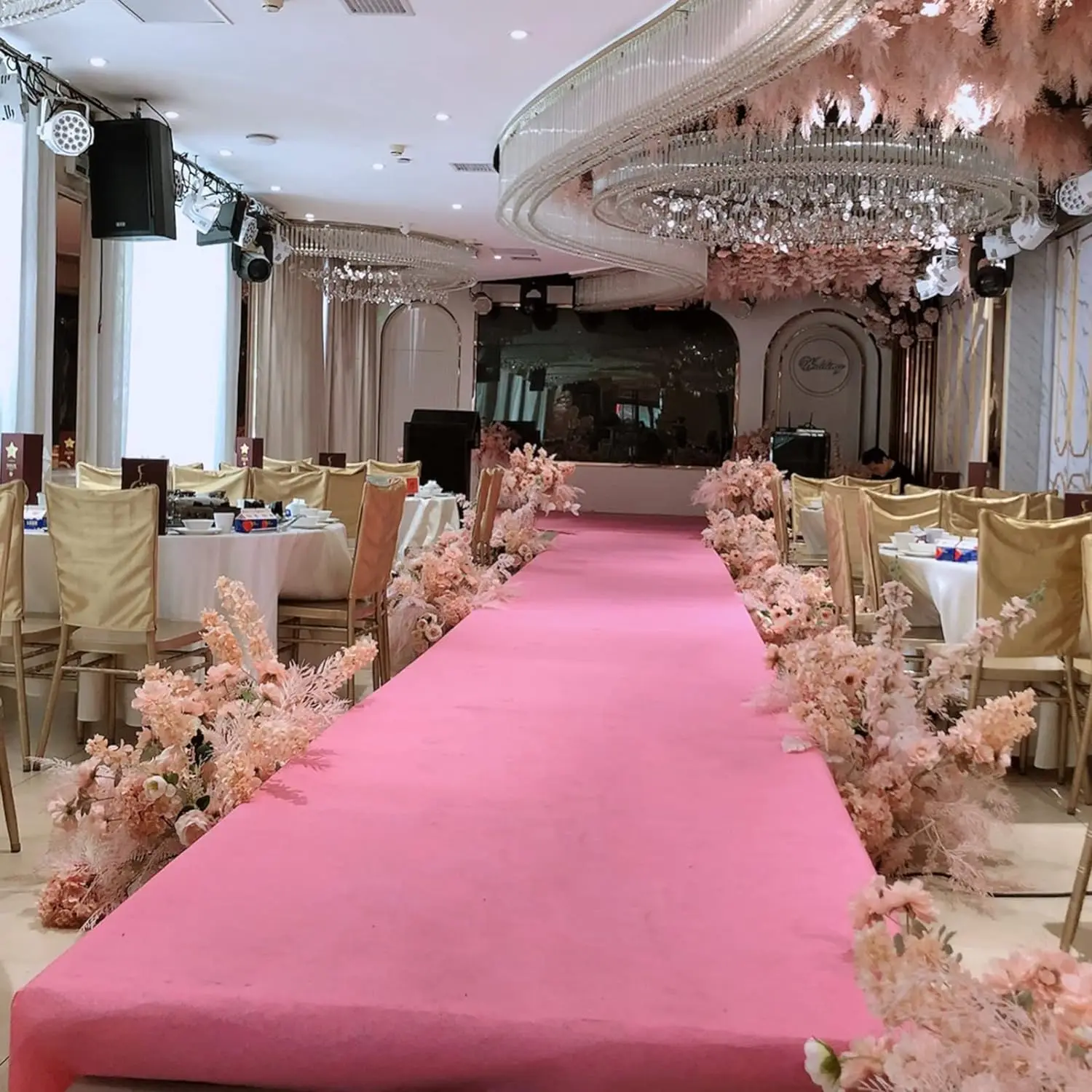 Pink Wedding Aisle Carpet Non-woven Fabric Ceremony Party Stage Carpet Anti Slip Runway