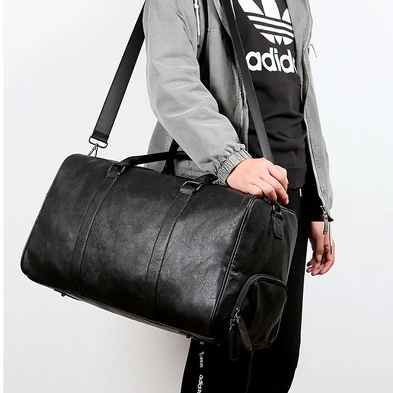 Large Capacity Black Men Travel Bag Weekend Duffel Bag PU Leather HandBag Carry on Luggage Bag Man Shoulder Fitness Gym Bag