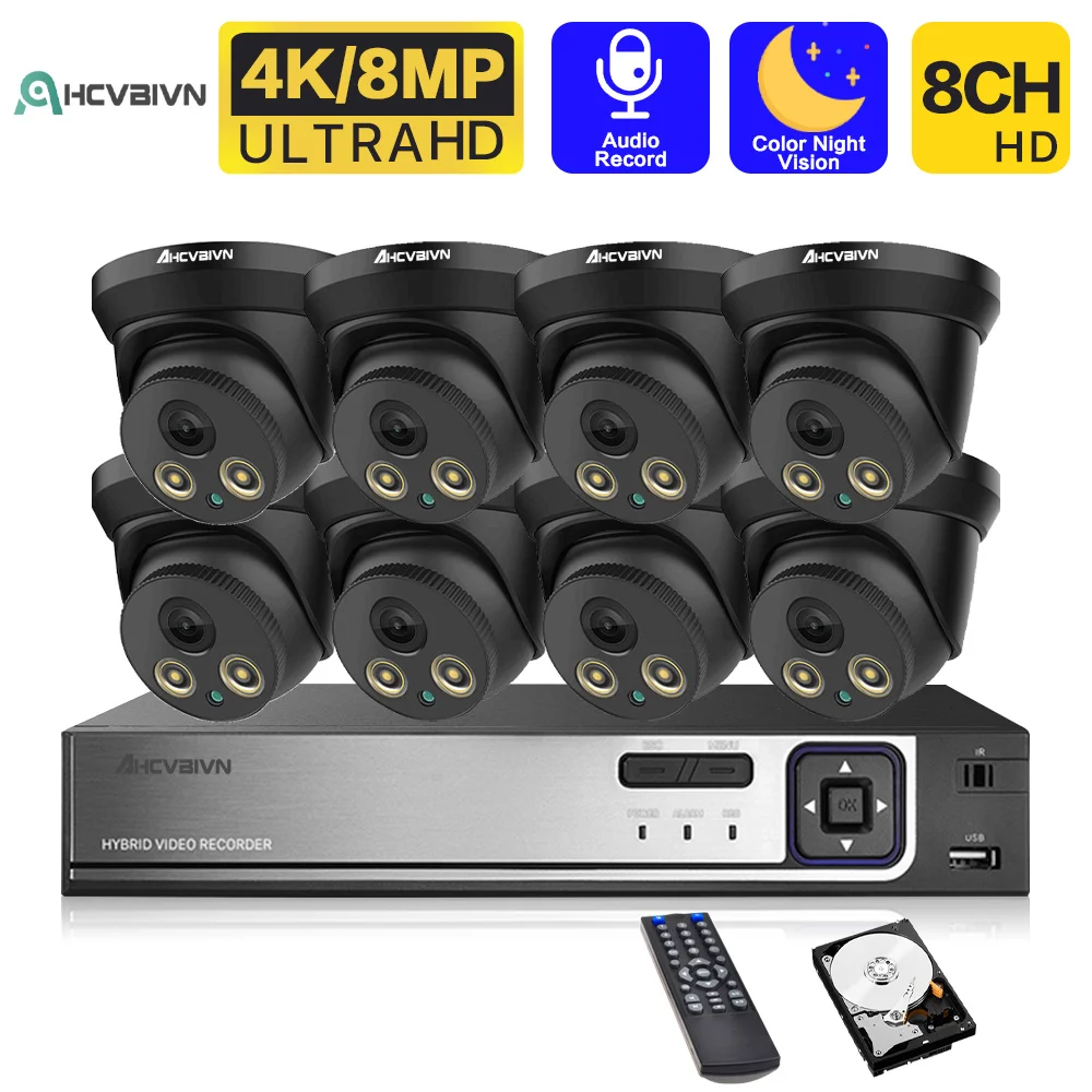 

8CH 8MP Ultra HD POE NVR Video Security System 4K H.265+ Surveillance NVR 4K HD IP66 IPC CCTV Color Night Vision Dome Cameras