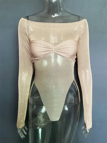 Trendix See Through Sexy Bodycon Bodysuit Lingerie Women 2024 Long Sleeve Mesh Body Top Fashion Twist Backless Tees Bodysuits - Image 8