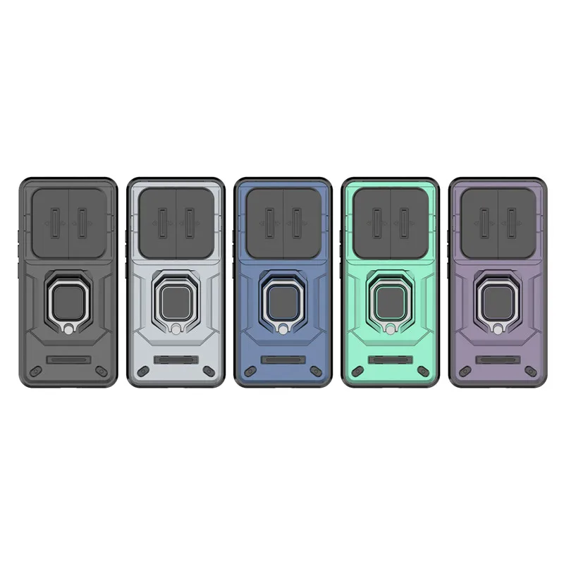 Enhanced Protective Phone Case with Slide Camera Protector and Ring Holder