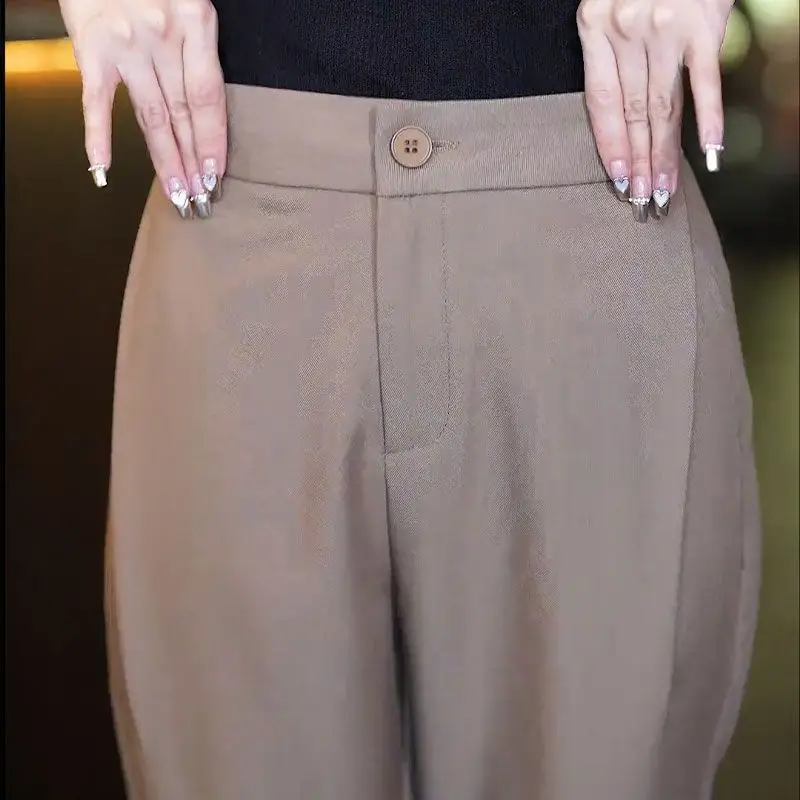 2024 New Spring and Summer Commuting Simplicity Solid Color Fashion Casual Versatile High Waist Button Straight Crop Suit Pants