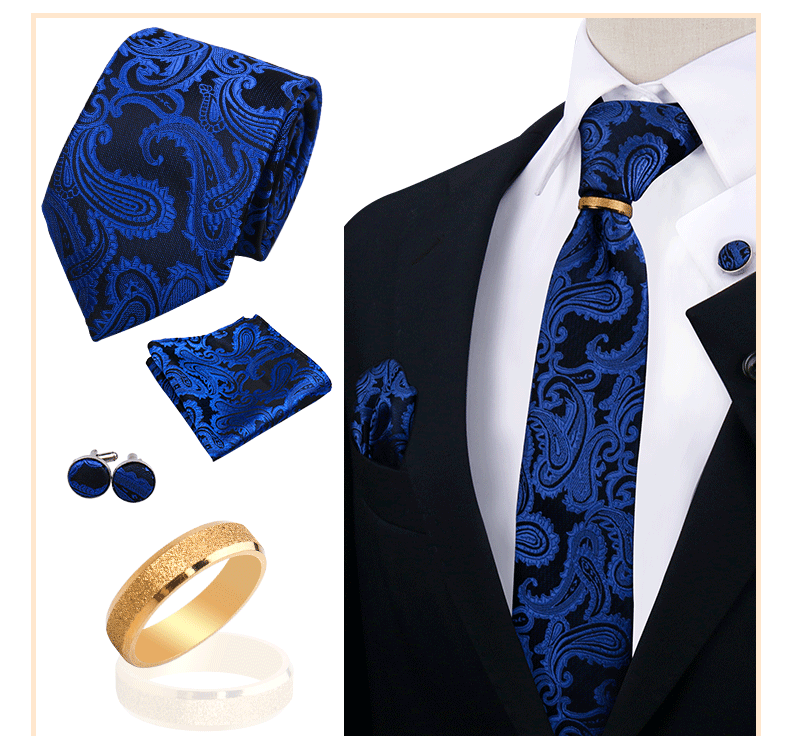 Männer Krawatten mit Ring Brosche Pin Set Marke Designer Paisley Plaid Krawatte Taschentuch Manschettenknöpfe Hochzeit Party Geschenk Männer Zubehör – Detail 21