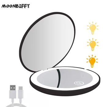 LED Compact Mirror Portable Mini Folding Travel