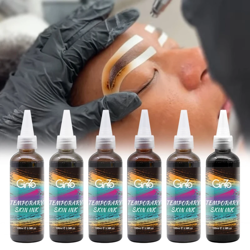 Temporary Eyebrow Tattoo Inks 30/100ml Liquid Ink for Airbrush Beard Waterproof Beauty Health Body Art Spray Pigment 6 Colors