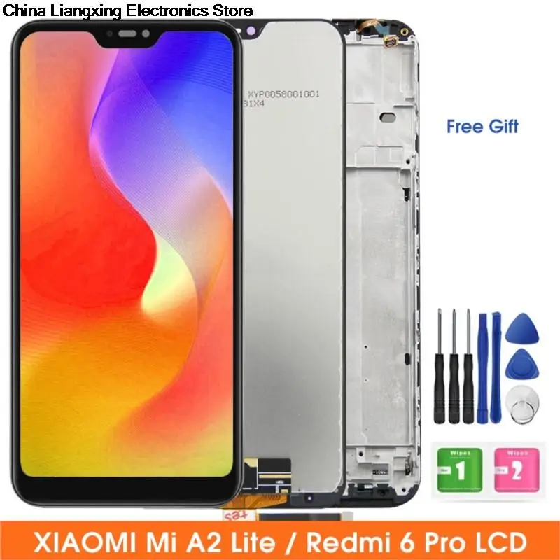 

5.84"mi a2 lite tela para xiaomi mia2 lite display lcd tela de toque digitador assembléia com quadro para redmi 6 pro redmi6 pro