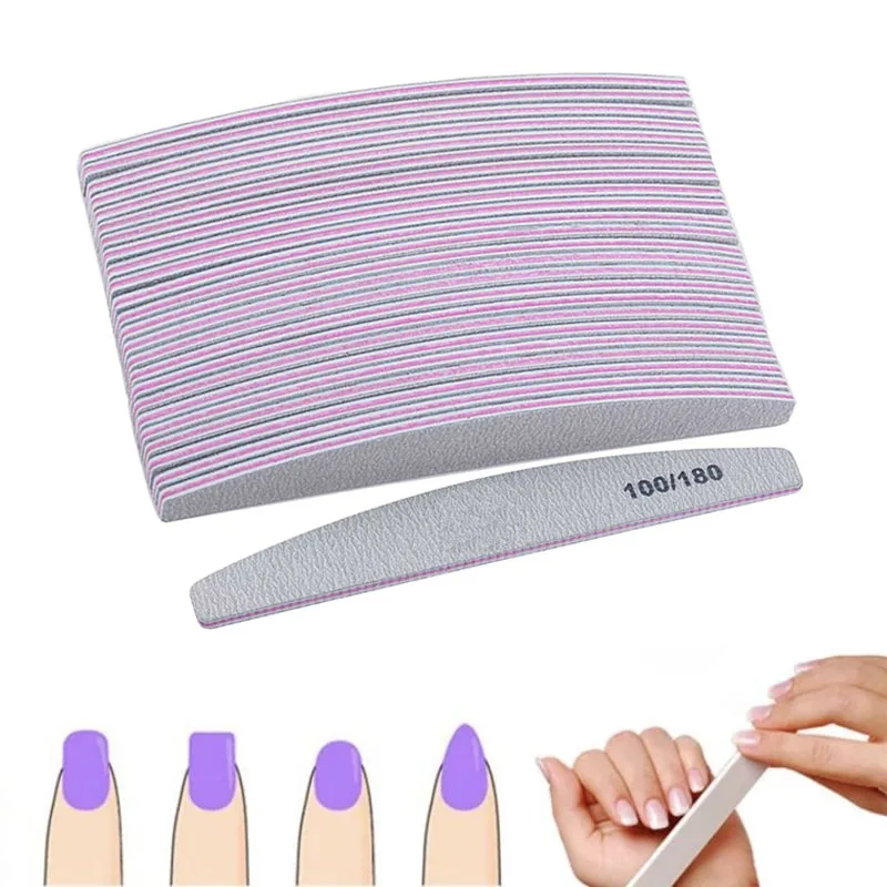 

Pro Double Sided Manicure Nail File Quality Half Moon Emery Boards Grit 100/180 Grit Pack of 5